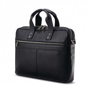 Black Samsonite Classic Leather Slim Brief Bags & Backpacks Business Bags | BMZ980726