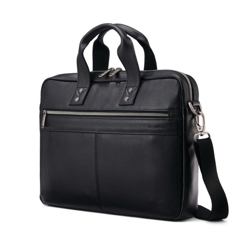 Black Samsonite Classic Leather Slim Brief Bags & Backpacks Business Bags | BMZ980726