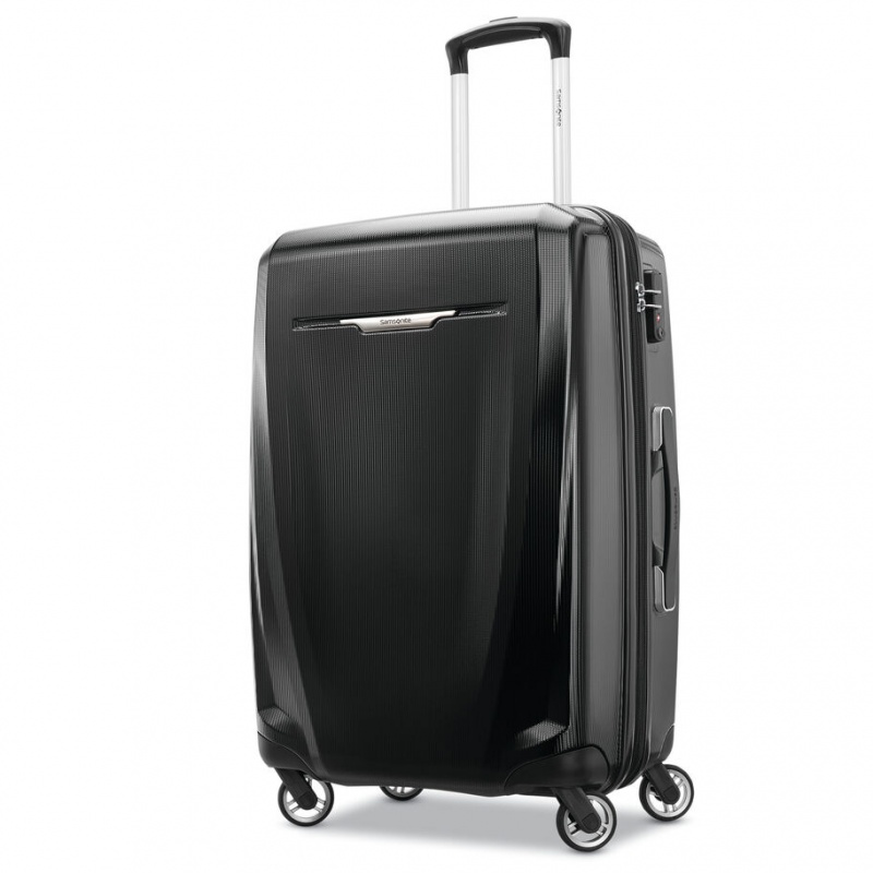 Black Samsonite Winfield 3 DLX Spinner Expandable Hardside Luggage Checked Luggage | BWM210453